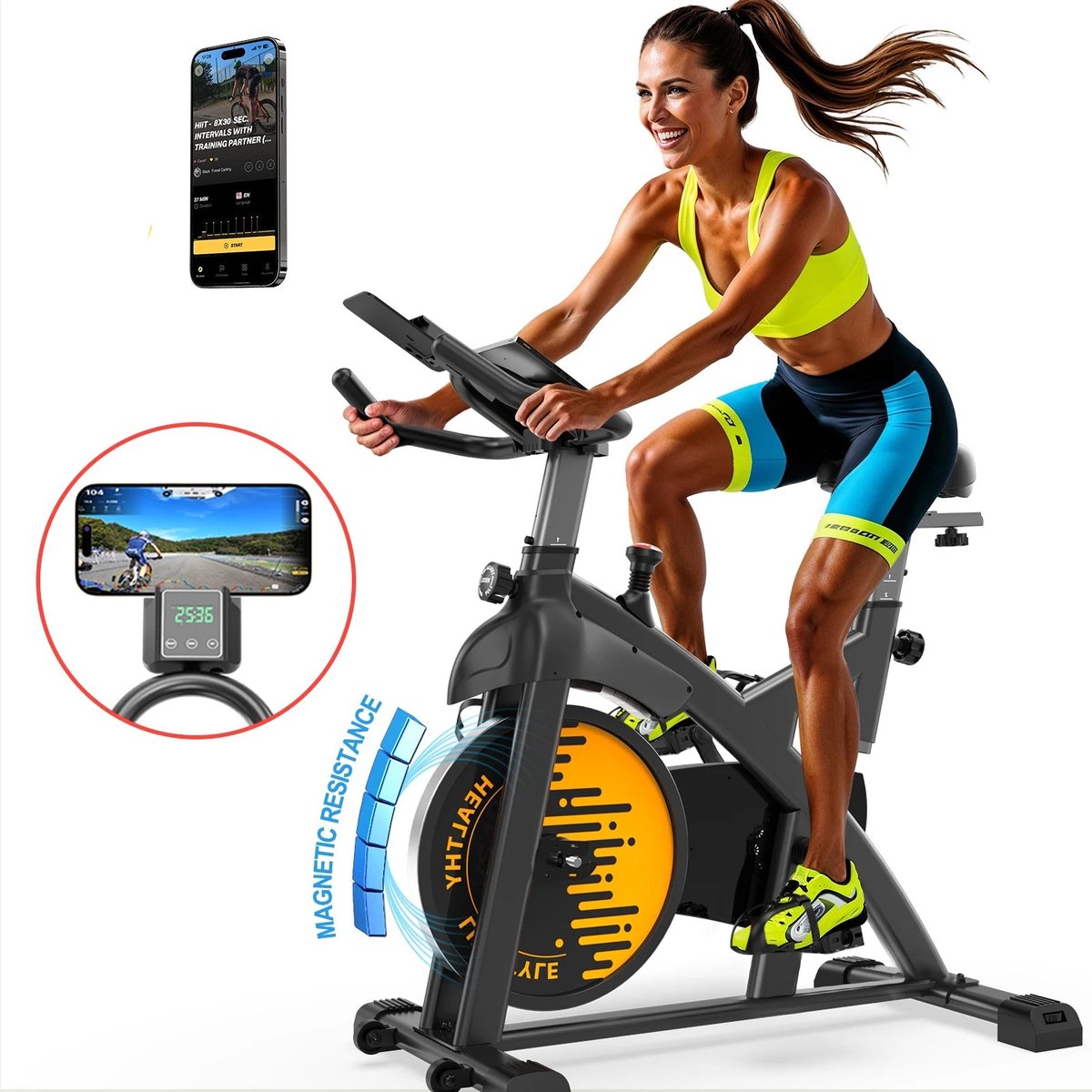 Hometrainer – Fitnessfiets – Exercisefiets – Magnetische Fiets – Stil Werkend – Verstelbaar Zadel – Bluetooth Connectiviteit