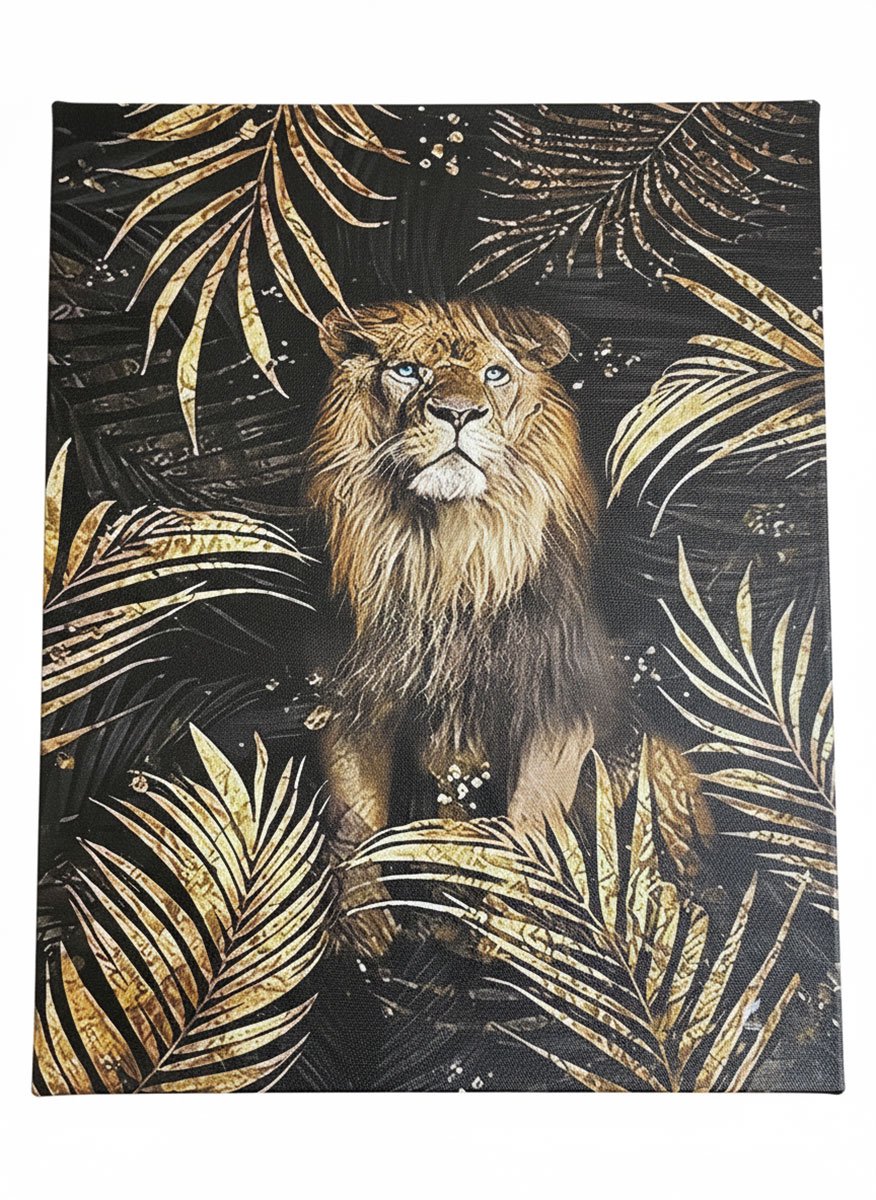 Eviva Home Deco Luxe Poster Leeuw in Goud & Zwart Jungle Print - Modern Abstract Dierenportret - Botanische Wanddecoratie
