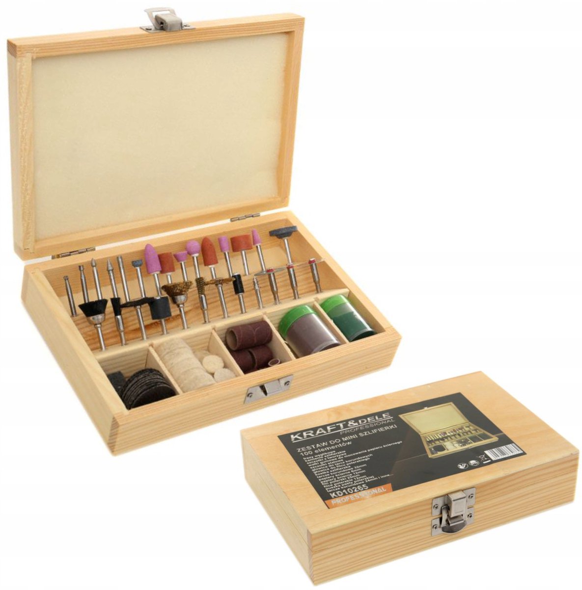 100-delige Minischuurmachine accessoireset in houten koffer