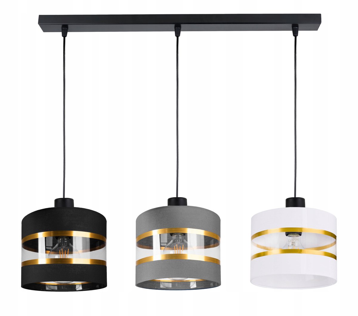 Hanglamp met stoffen kap, 3xE27 fitting, goudkleurige streep