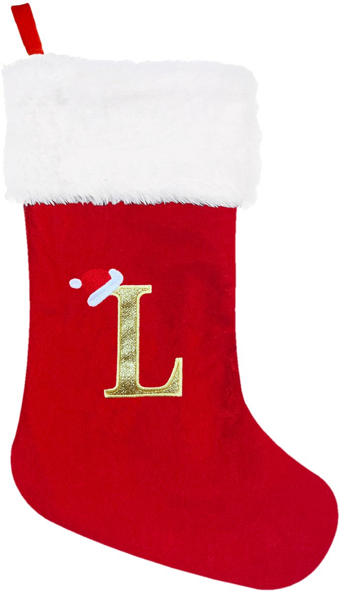 Rode en witte kerstsokken met letterstofhanger - PULUZ (L)