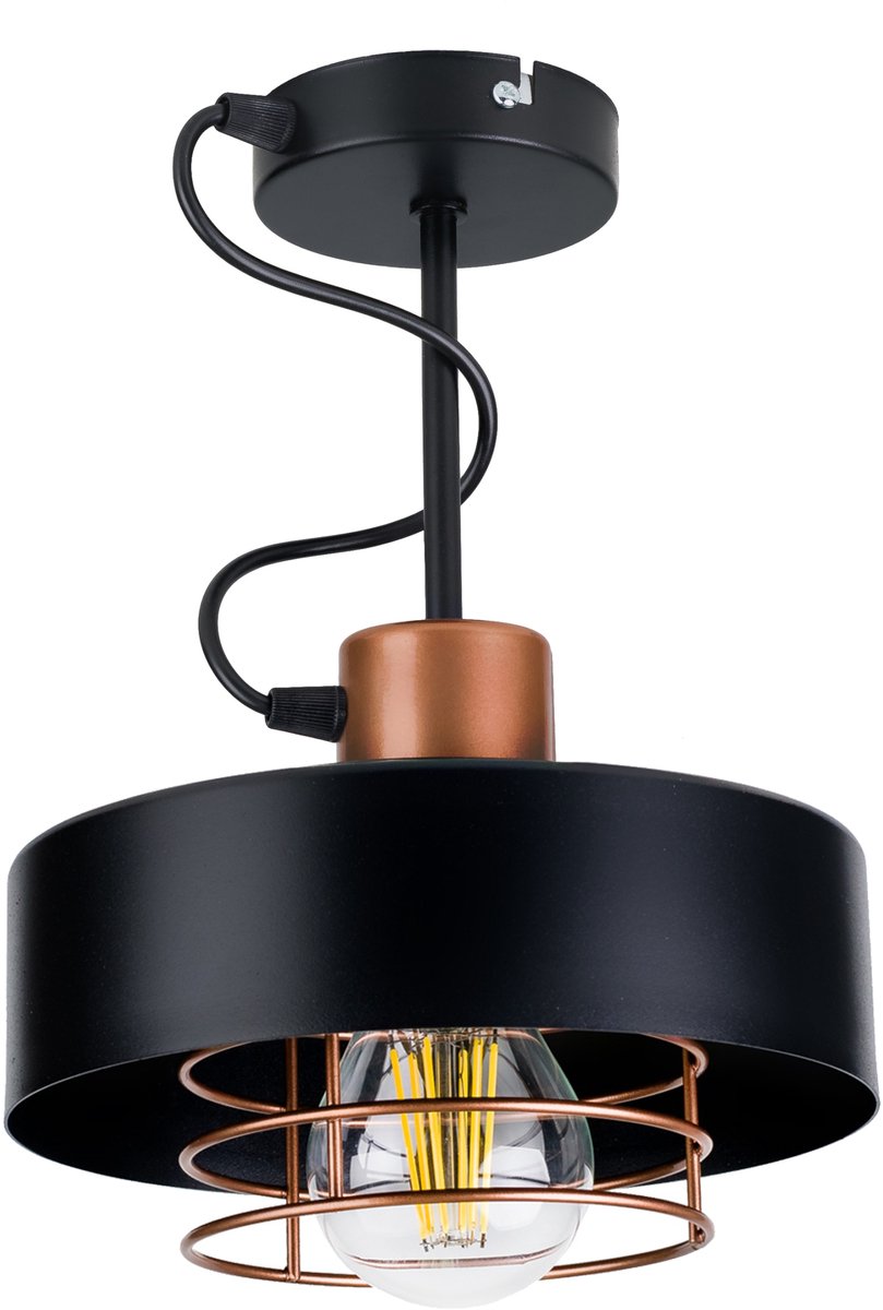 Hanglamp Kubek Loft Stijl - Zwart Mat & Koper - E27