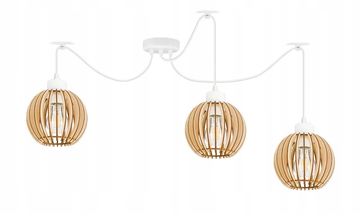Hanglamp ZWISS Loft met 3xE27 Houten Kappen - Verstelbaar