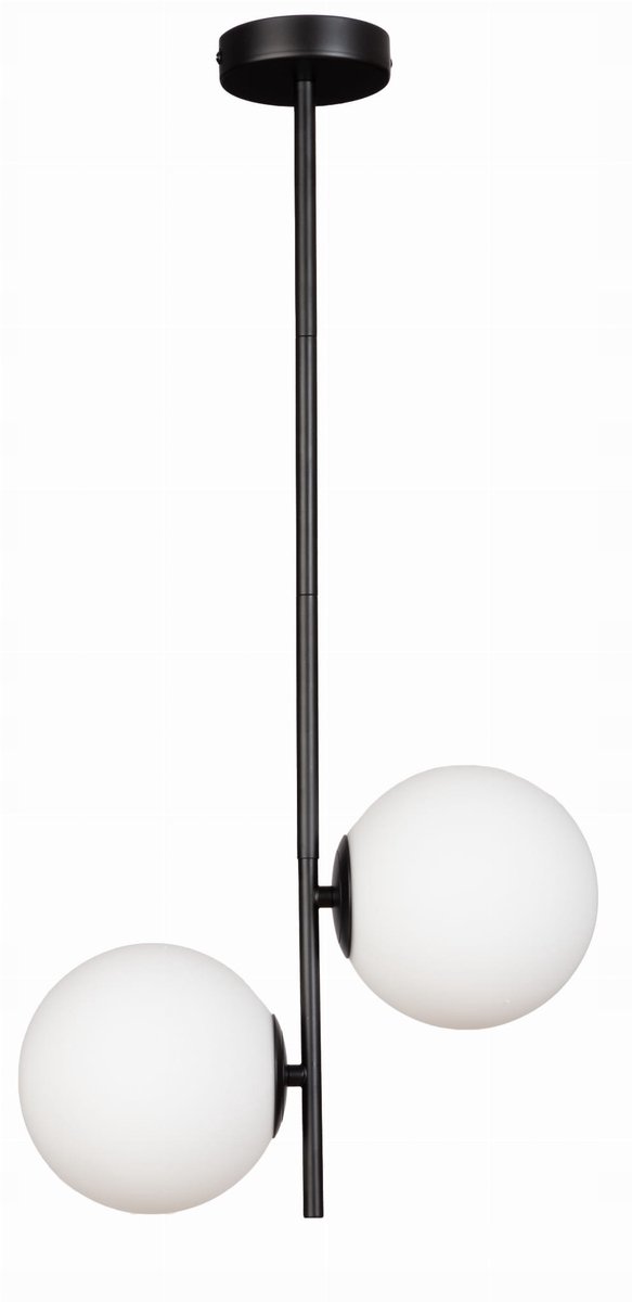 Zwarte hanglamp Milano Twin met melkwitte schaal, E14