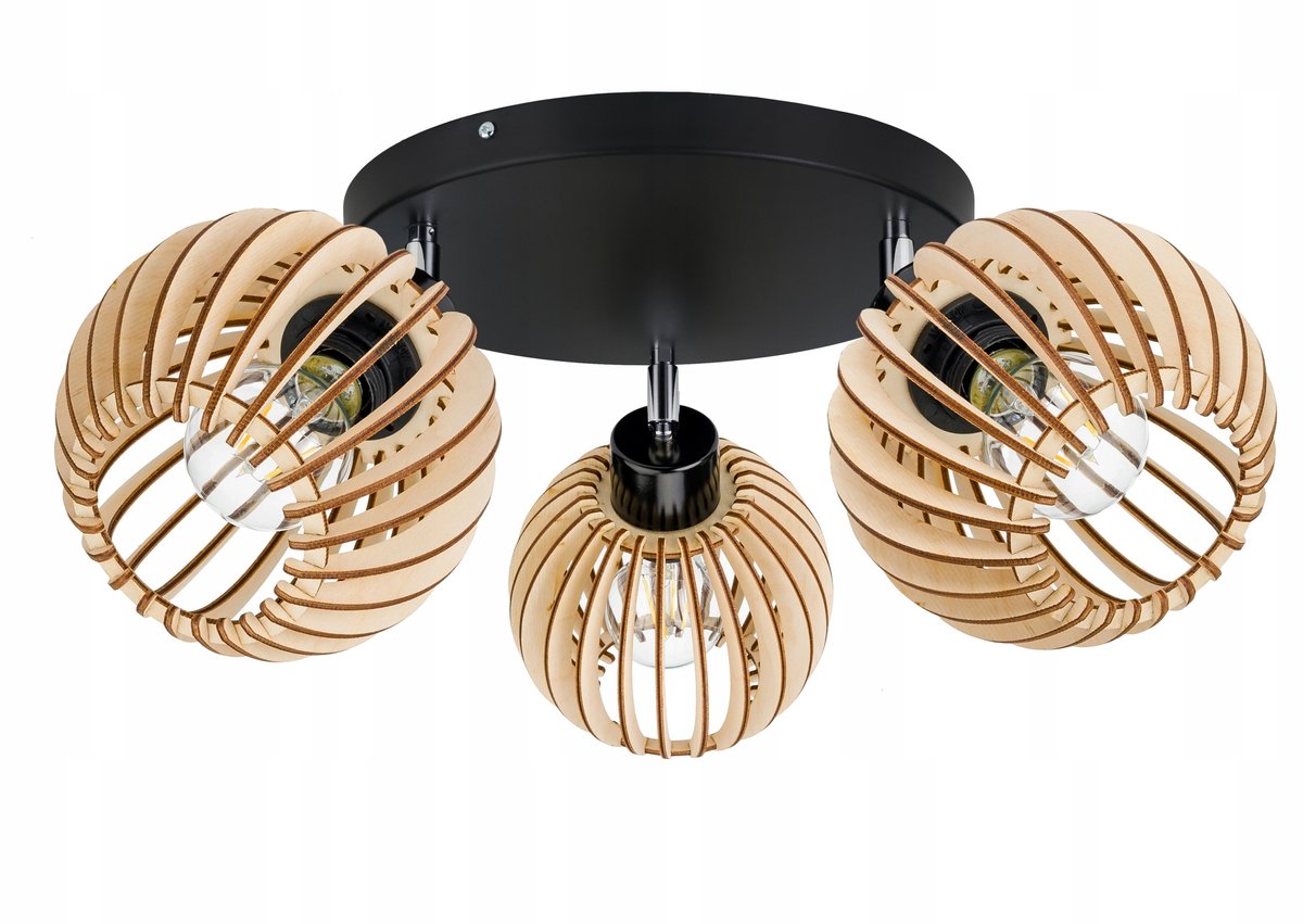 Industriële Houten Plafondlamp met 3xE27 Fittingen - Loft Stijl