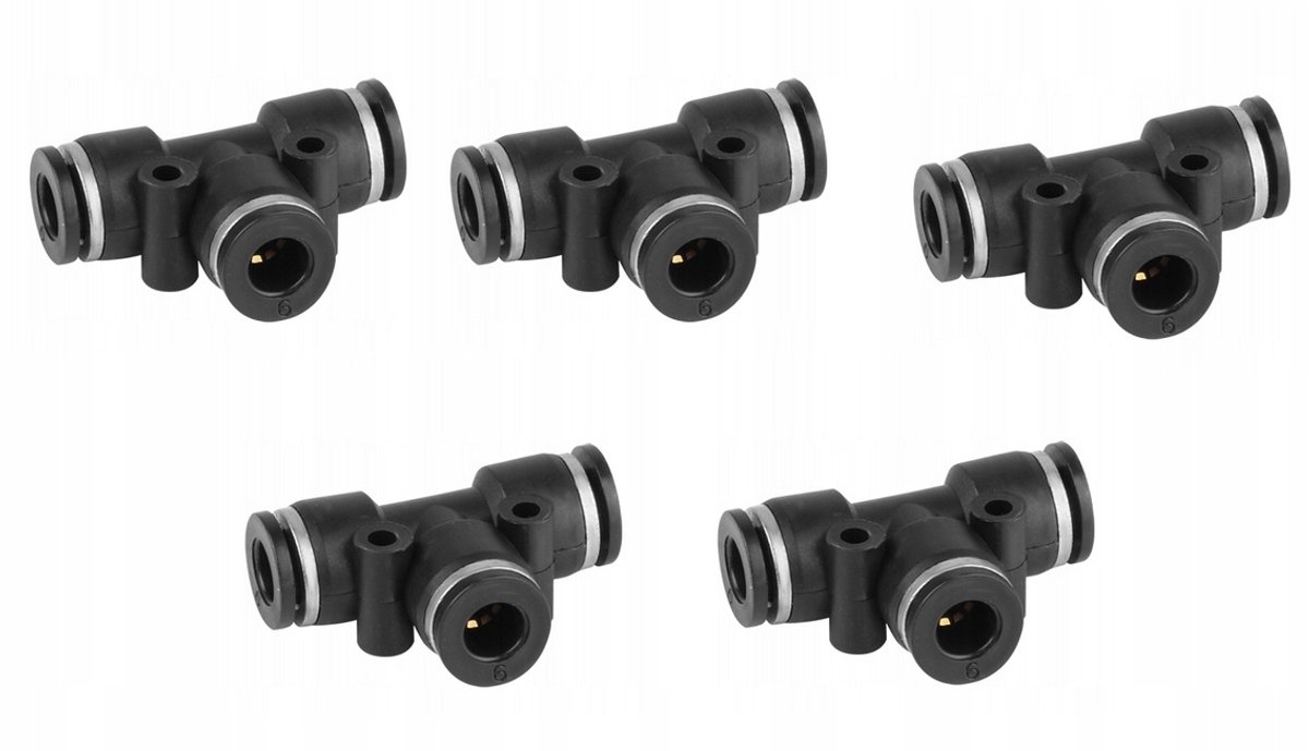 Pneumatische T-stuk Snelkoppeling 6mm - 5 Stuks