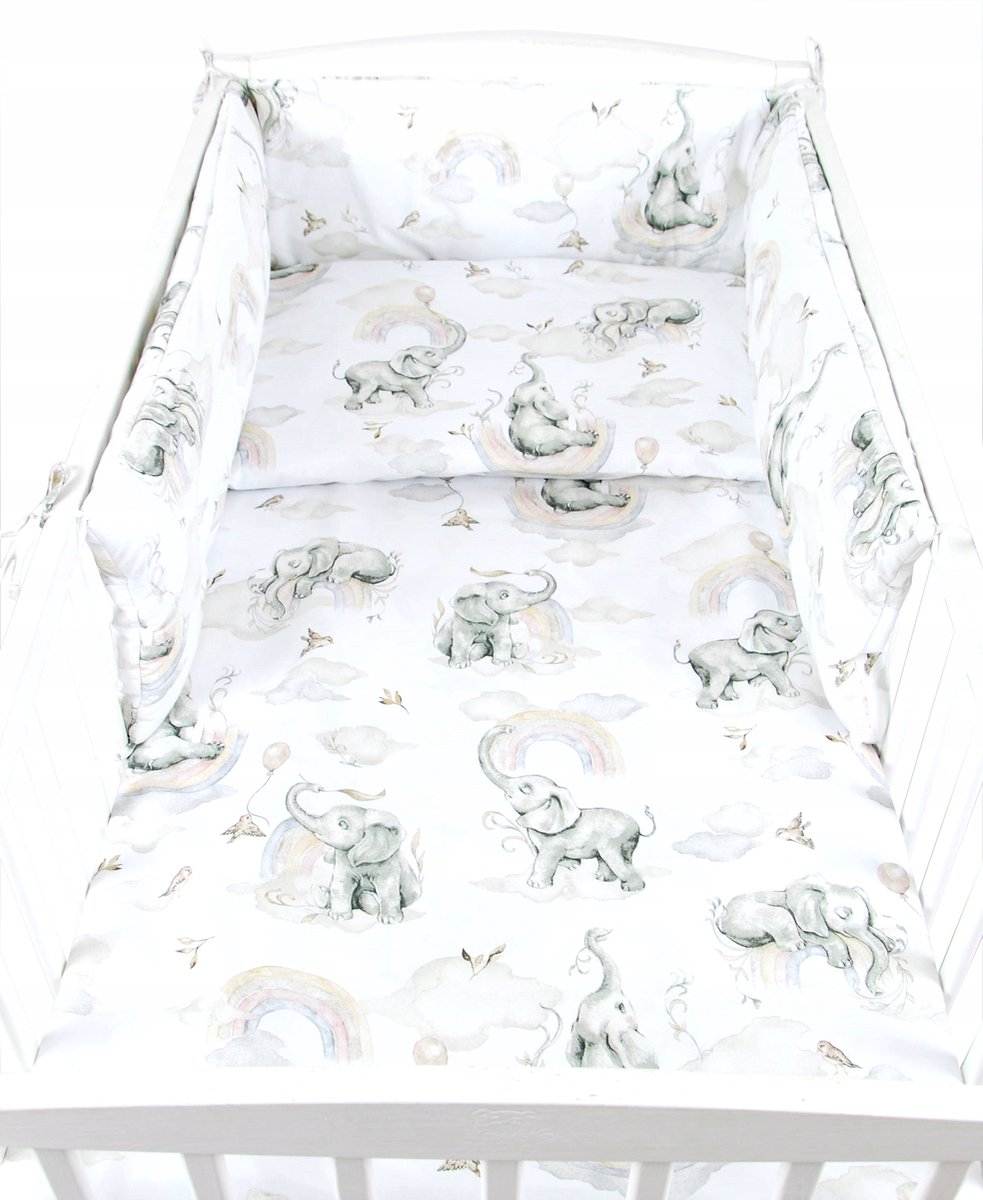 BabyLux Kinderbeddengoed 3-delig 100x135cm Katoen - Olifant Regenboog Beige