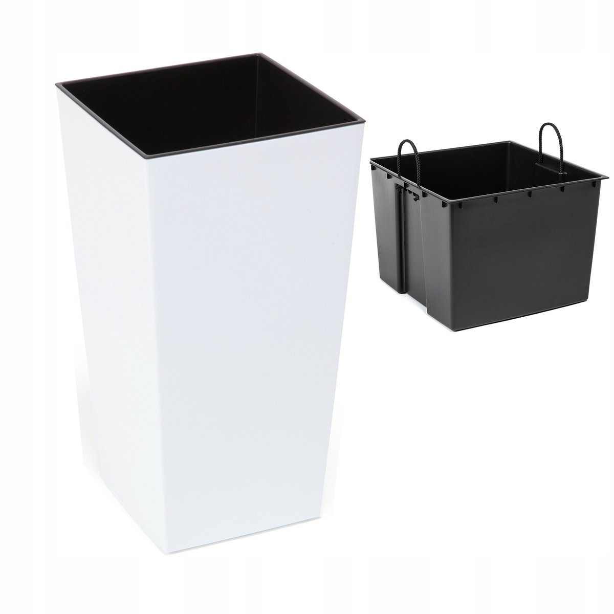 Hoge Witte Glanzende Plantenbak met Inzet 30x57 cm voor Terras & Balkon