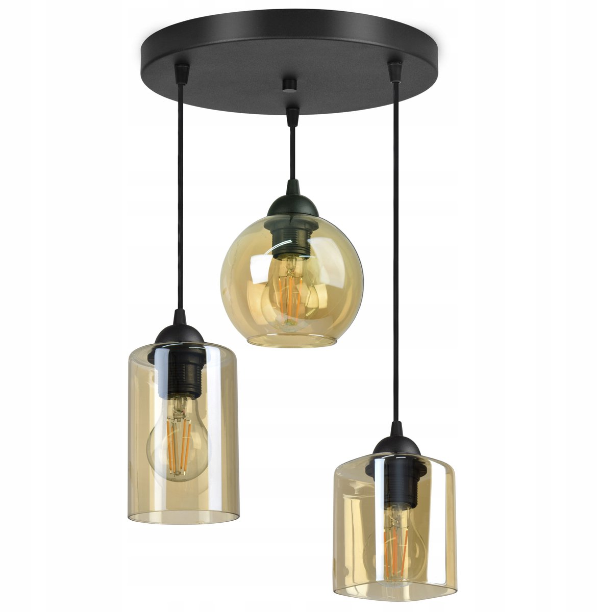 Moderne Hanglamp met 3 Geometrische Glazen Kappen - Klaar voor Gebruik
