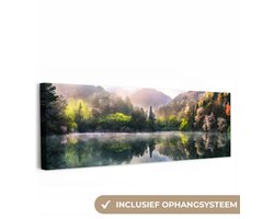 Tableau sur toile 150x50 cm - Décoration murale Nature - Arbres - Montagnes - Lac - Water - Décoration murale salon - Décoration chambre - Accessoires de décoration - Peintures sur toile