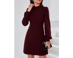 Jurk Dames Potloodjurk Elegante Zakelijke Jurk Lange Mouw Effen Kleur Knielengte A-lijn Hoge Taille Wikkeljurk Bordeaux XXL