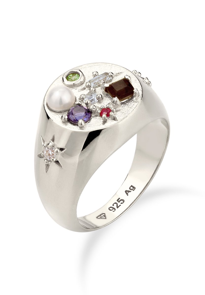 Elli PREMIUM - Ring - Zegelring Dames Saffier Roze Maansteen Regenboog Peridoot Groene Topaas Witte Gekweekte Zoetwaterparels 925 Sterling Zilver -