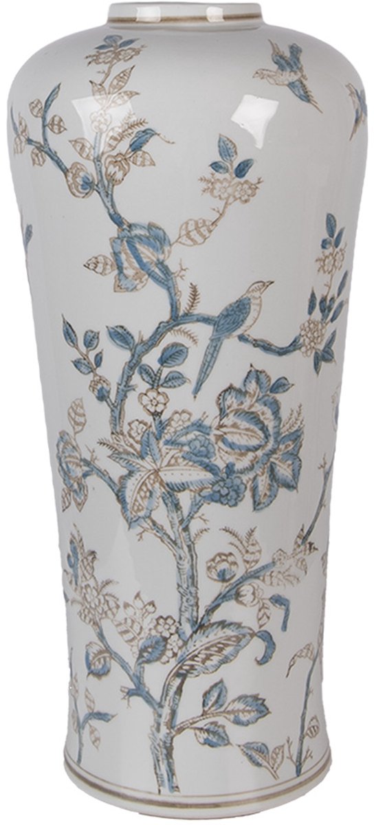 Clayre & Eef Vaas Ø 17x39 cm Wit Blauw Keramiek