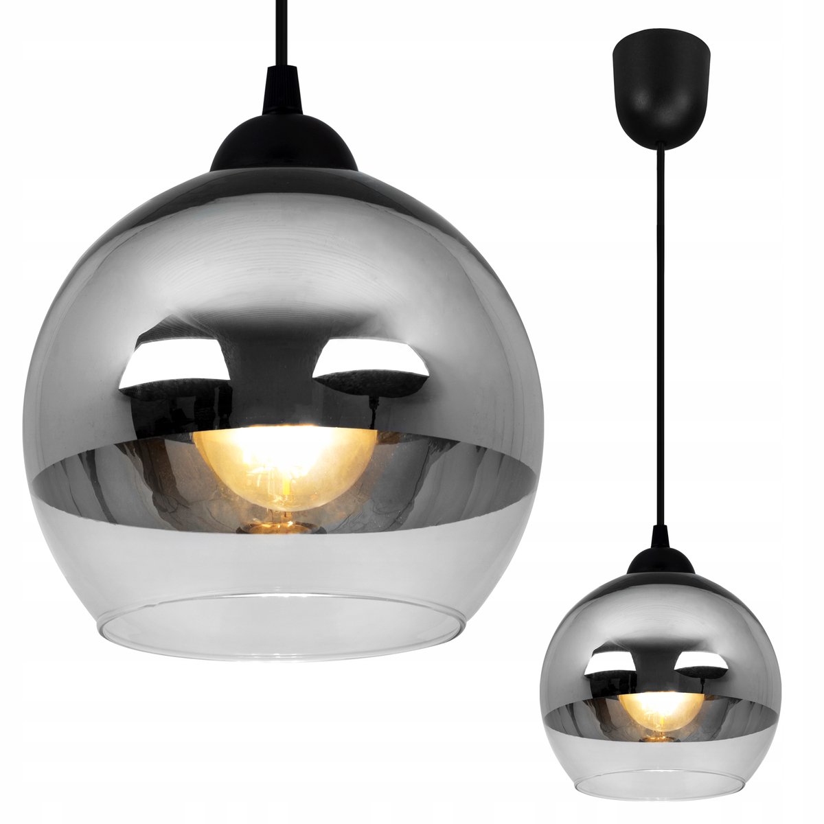 Elegante hanglamp Bergen met Glazen Kap - Chroom & Zwart