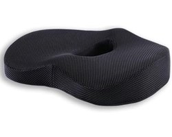 Zitkussen - Billenkussen - Orthopedisch zitkussen - Hoog comfort - 42 x 33 x 8 cm - Hol ademend kussen - Voor rugondersteuning - Verbetert de zithouding - Ergonomisch - Attent cadeau - Zwart