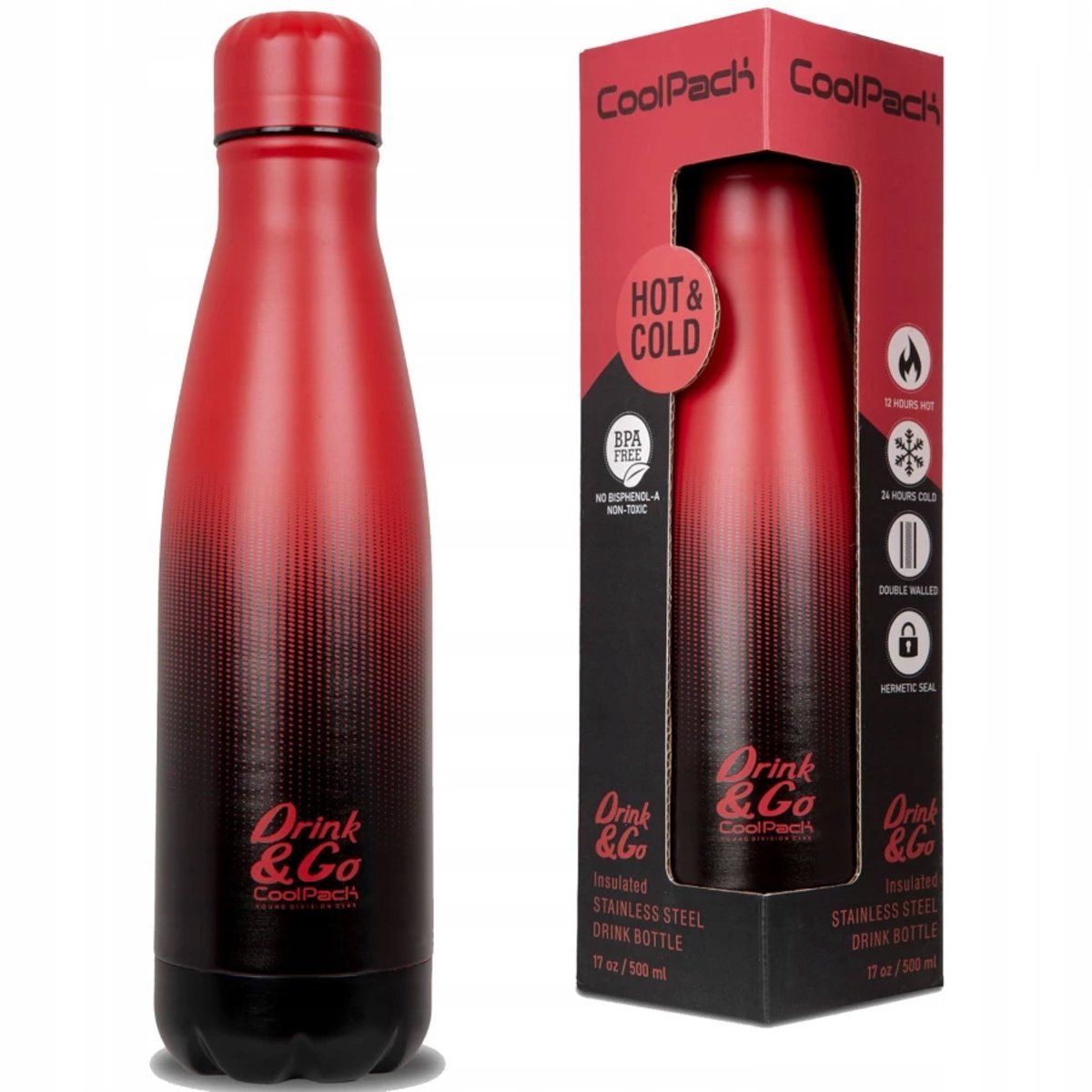 CoolPack Drink&Go Thermosfles 500ml - Rode Ombre, Gradiënt Cranberry