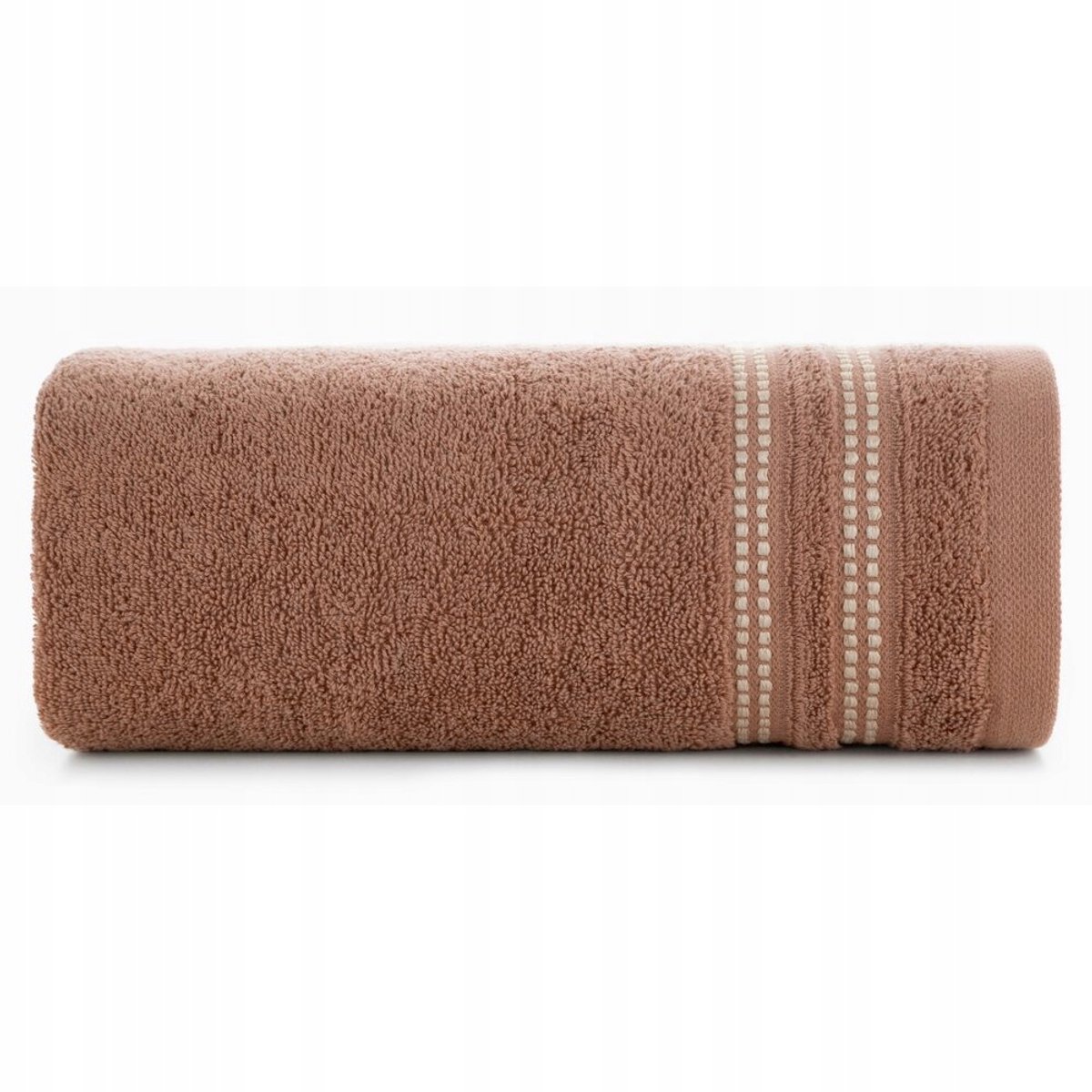 Zacht handdoekje 30x50 cm baksteenkleurig met decoratieve band