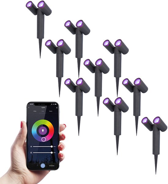 HOFTRONIC™ 9x Pinero double smart dimbare LED prikspot - RGBWW - WiFi & Bluetooth - GU10 - 5.5 Watt - Google assistant & Amazon Alexa - Kantelbaar - 3 jaar garantie