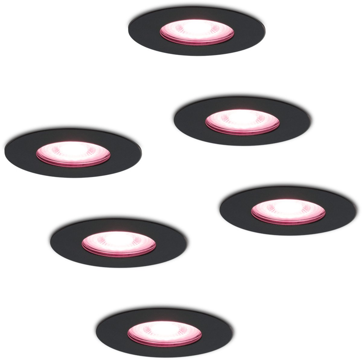 HOFTRONIC SMART Set van 6 Bari Smart inbouwspots - IP65 waterdicht - Wifi + Bluetooth - RGBWW - GU10 - Google Home, Amazon Alexa en Siri - Zwart -