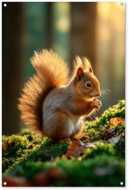 Affiche de jardin 80x120 cm - Décoration de jardin Écureuil - Noisette - Herbe - Affiche pour le jardin - Décoration extérieure - Peinture murale de clôture de jardin - Toile de jardin décoration murale - Décoration murale toile de balcon