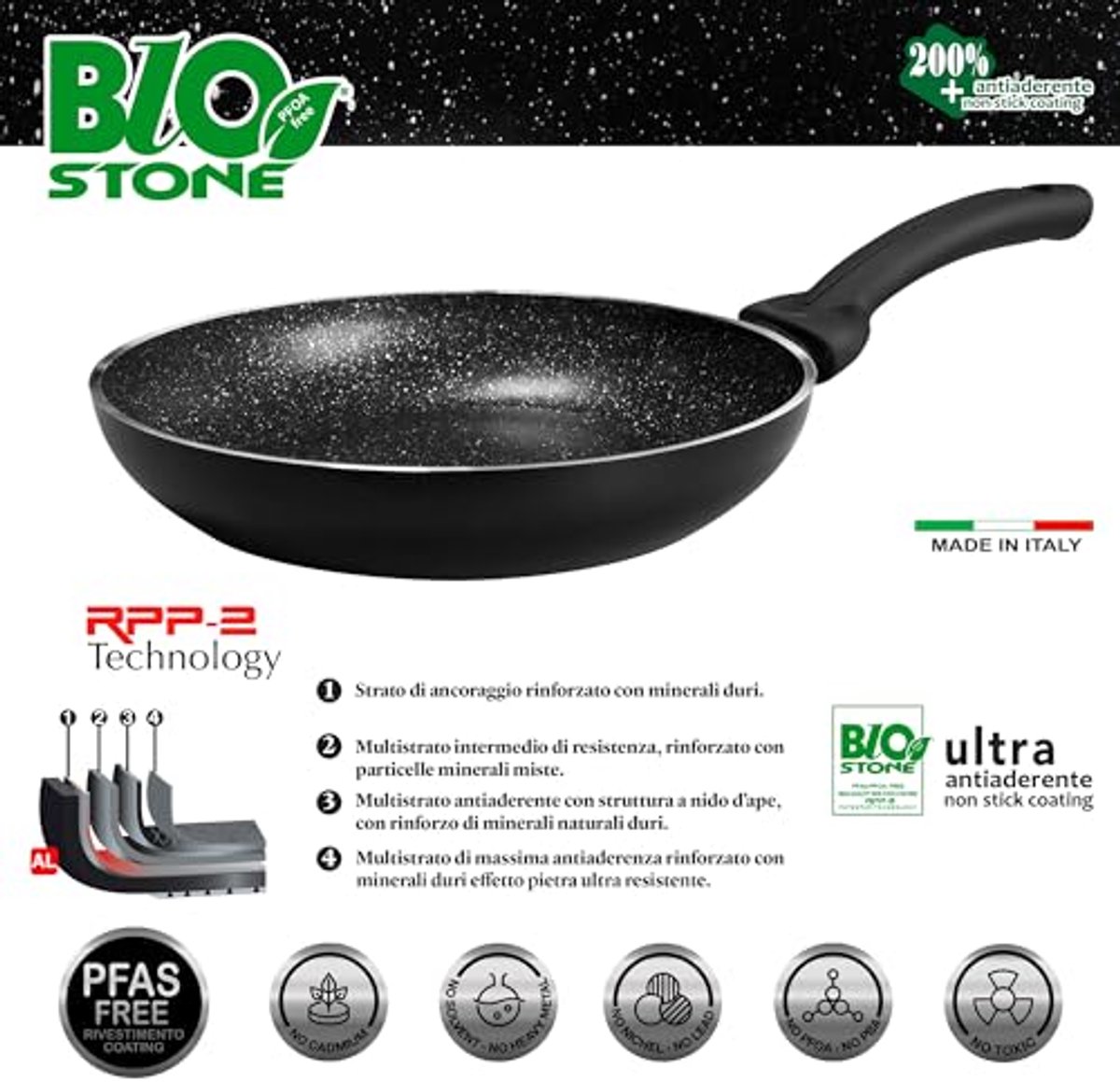 Koekenpan 24 cm met Biostone Coating - Aluminium met Duurzaam Handvat