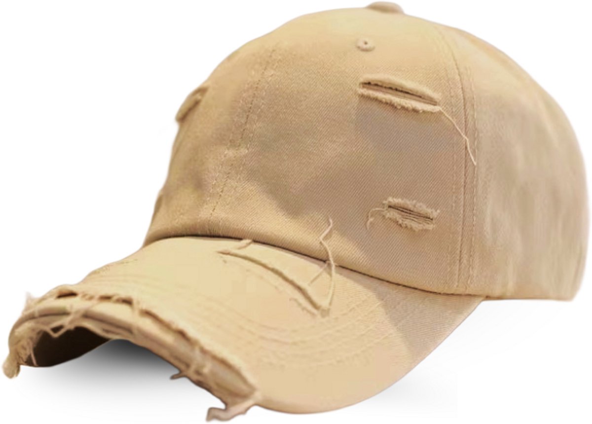 RIP 'ND TEAR Baseball Cap – Verstelbare Vintage Dad Cap met Versleten Look - Unisex Pet van Katoen – Casual Streetwear - Khaki