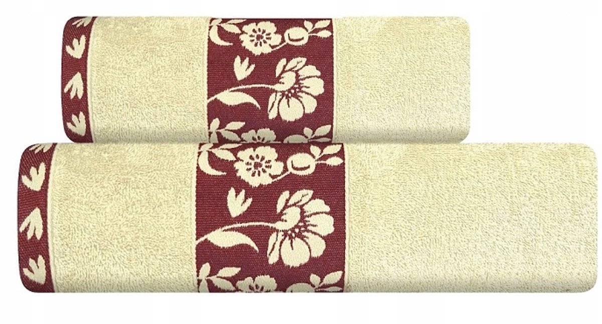 Flora Badhanddoek met Bloemenrand 70x140cm Ecru