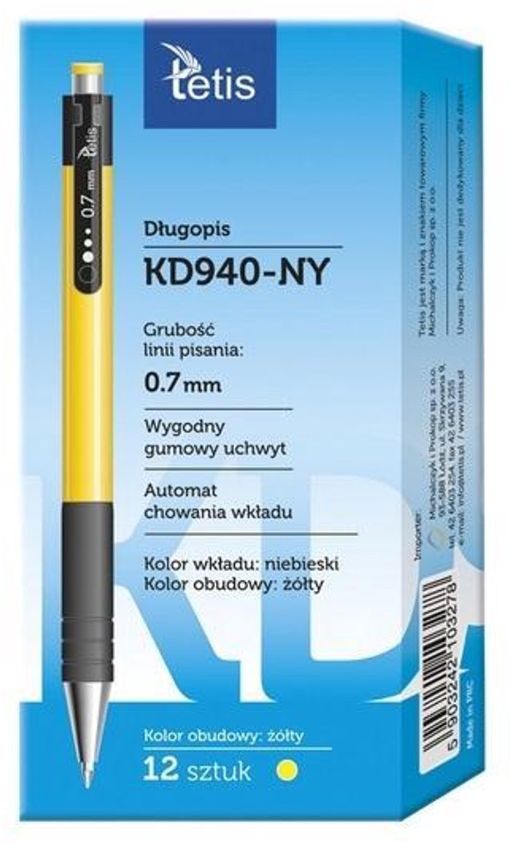 Tetis Balpen Geel KD940-NY - 12 Stuks