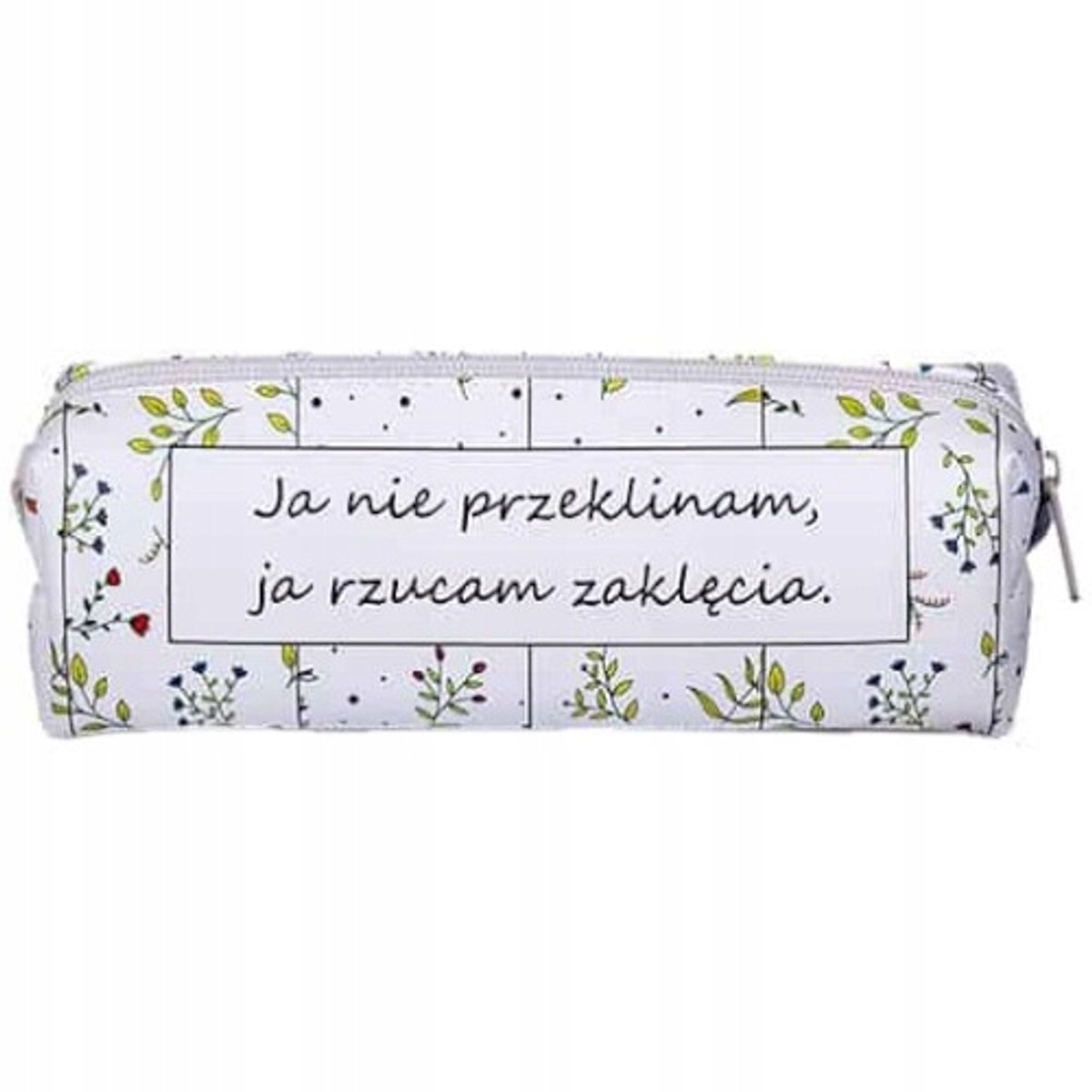 Pennenetui "Ja Niet Vloeken" - Wit met Bloemen - Leeg