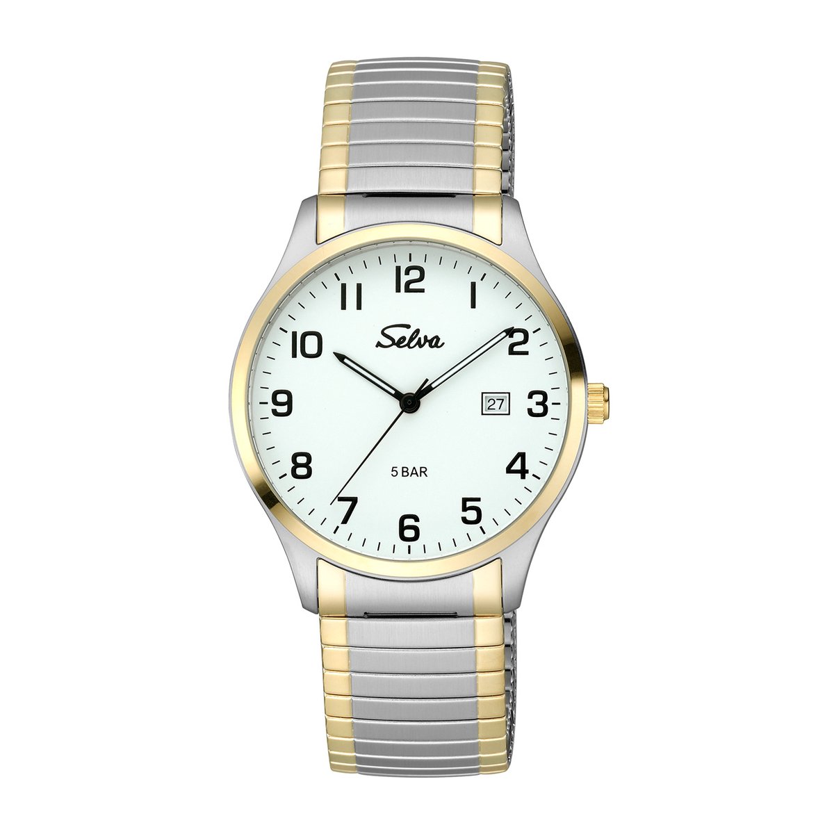 SELVA heren quartzhorloge, roestvrijstalen kast, flexibele roestvrijstalen band, 5 bar