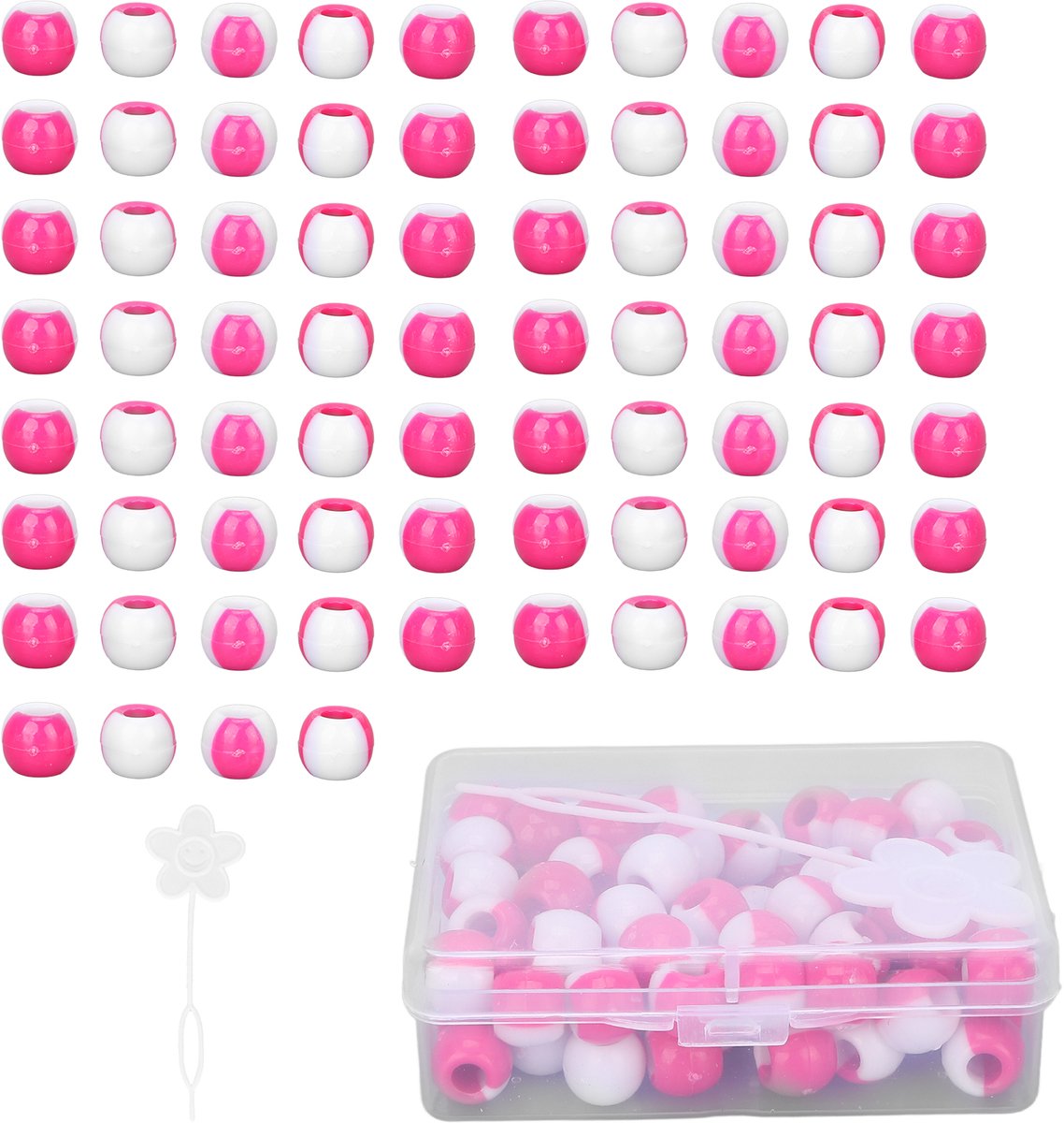 JeiibrZui Vlechtdecoratie Haarkralen - Rubberen kralen - Modieus en gemakkelijk te vlechten, zeer elastisch - 74 kralen + 1 accessoire - Geschikt voor rozerode meisjes
