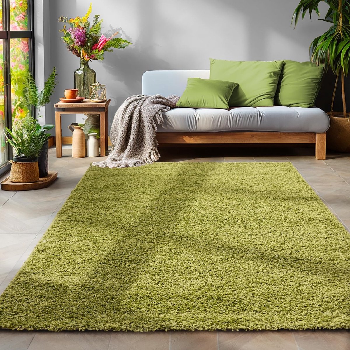 Basic Shaggy vloerkleed Groen Hoogpolig- 80x150 CM