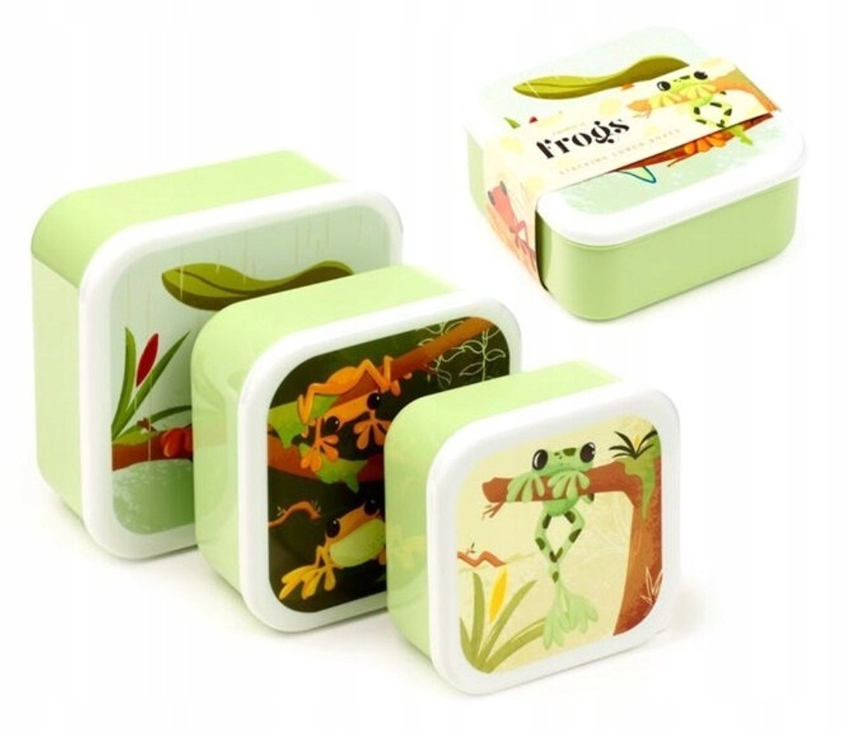 Lunch Box - Tropische Boomkikker - Set 3 - M/L/XL - 13,5x13,5x6cm Genesteld