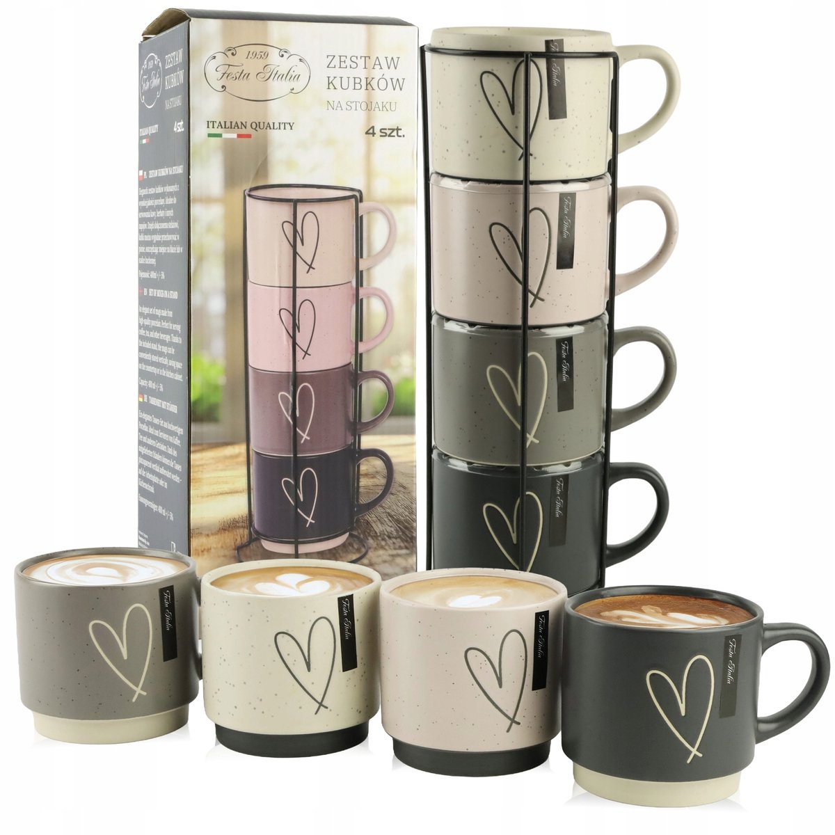 Keramische Mokken Set 400ml (4 stuks) met Standaard