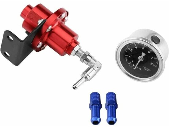 Auto aangepaste verstelbare brandstofdrukregelklep, aluminiumlegering brandstofbooster, drukregelaar met manometer (rood) van Merkloos — afbeelding 2