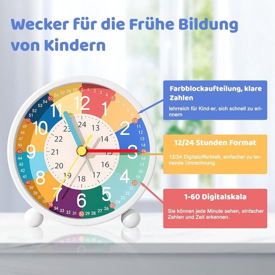 QPFO® Kinderwekker Zonder Tikken - Nachtlampje met Zacht Alarmgeluid - Wekker voor Jongens en Meisjes — afbeelding 5