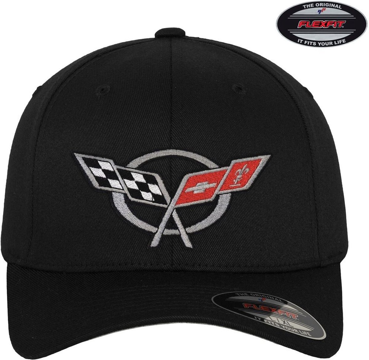 Corvette Cap C5 Flags Flexfit Cap GM-92-CORV9902-CB63 Black-L/XL