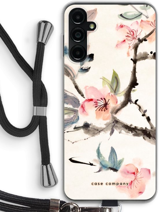 Case Company® - Coque Samsung Galaxy A14 avec cordon - Fleurs japonaises - Coque de téléphone avec cordon Zwart - Protection sur tous les côtés et sur le bord de l'écran