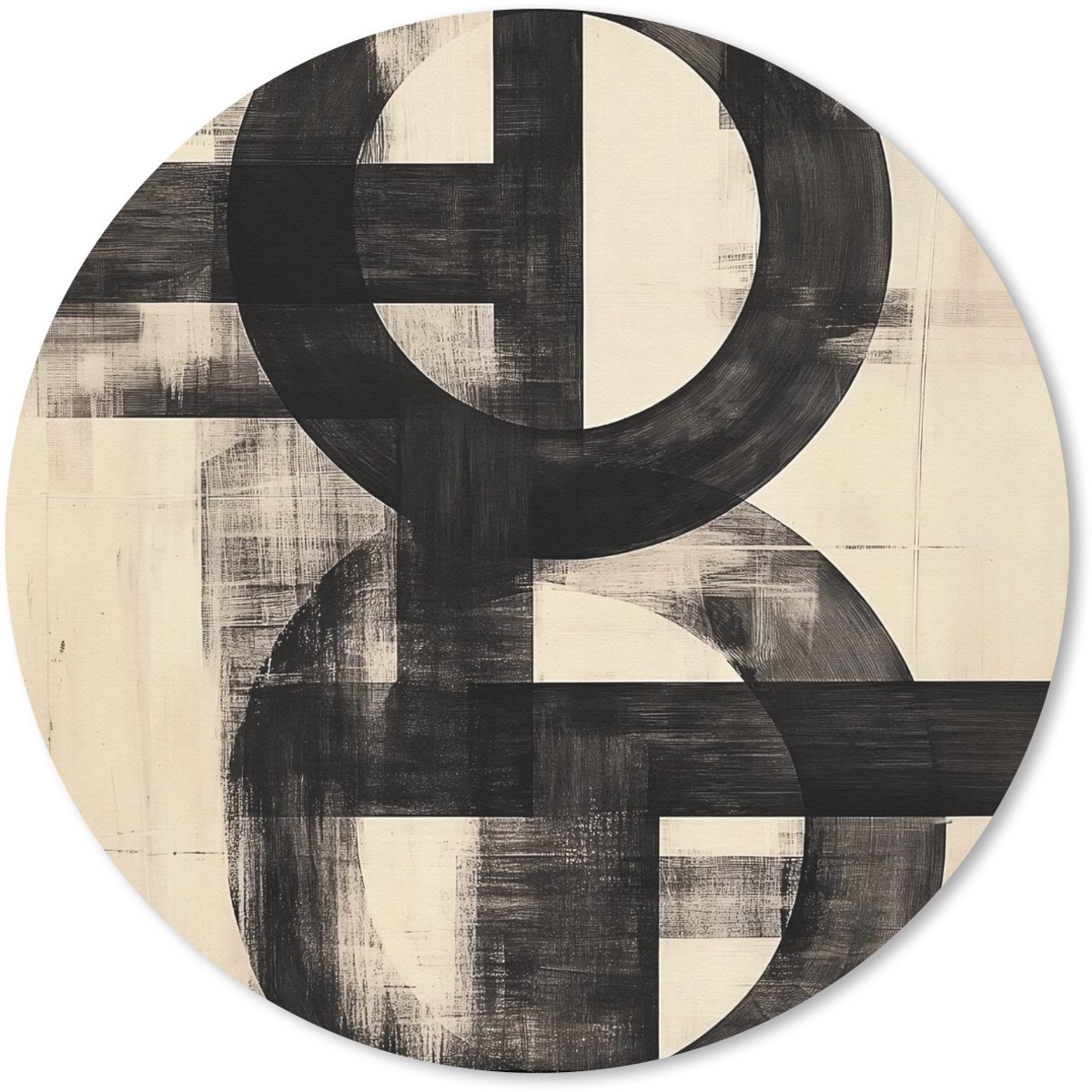 Muismat rond 40x40 cm - Mousepad Cirkels - Balken - Zwart - Abstract - Ronde muismatten