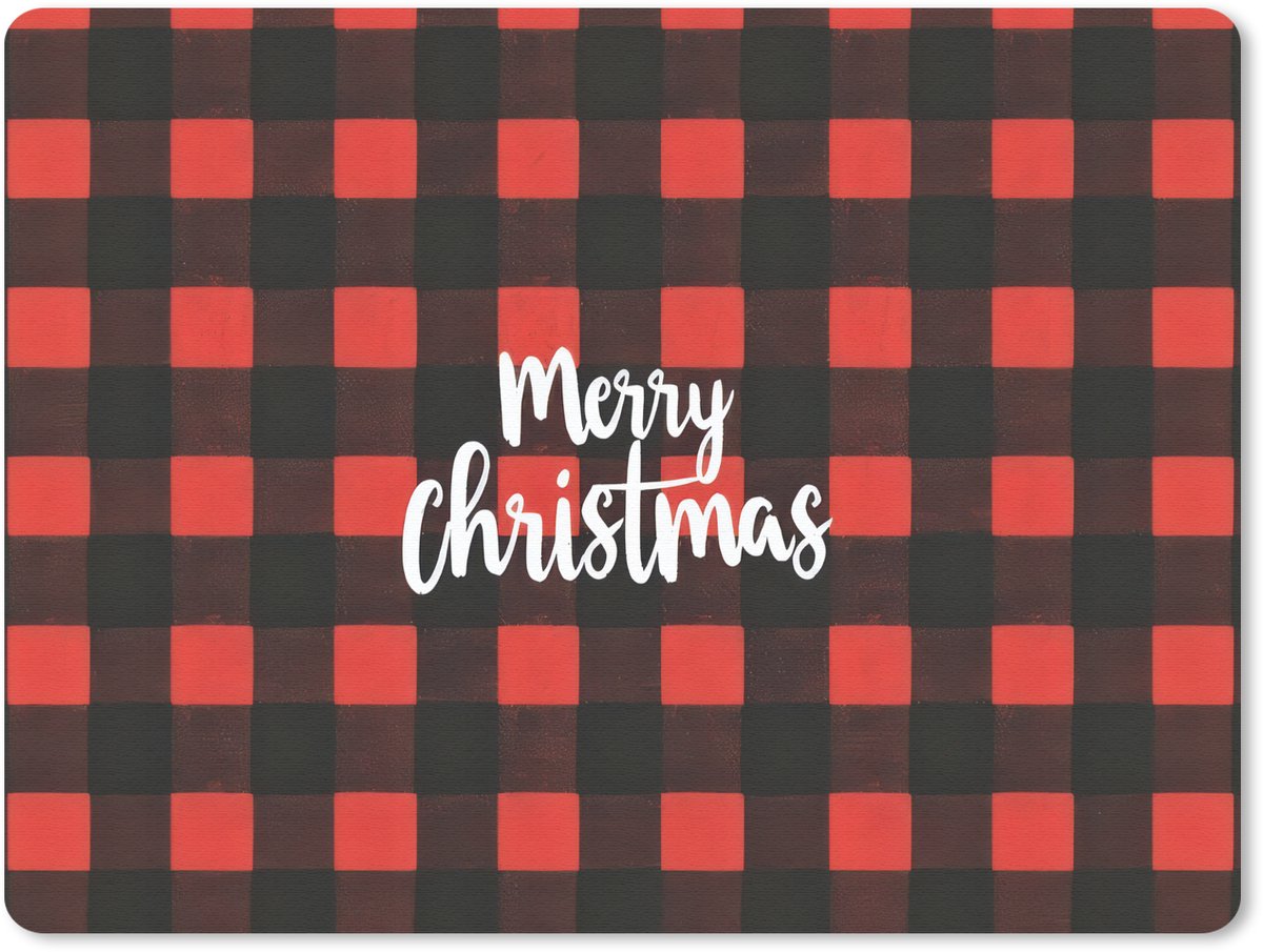Muismat 23x19 cm - Mousepad Geruit - Rood - Tekst - Christmas - Muismatten
