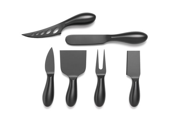 Coffret de couteaux à fromage de Luxe Waterval® - 6 pièces - Couteaux à fromage en acier inoxydable noir - Coffret cadeau