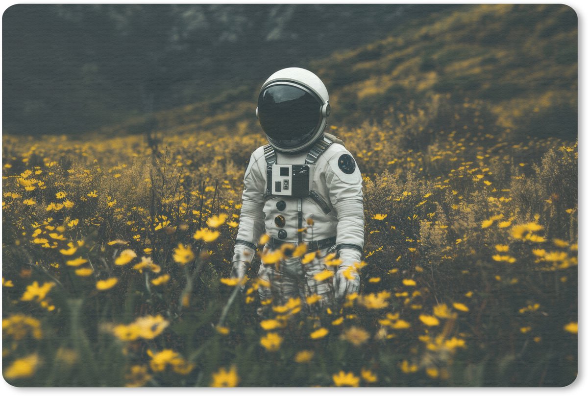 Muismat 27x18 cm - Mousepad Astronaut - Bloemen - Veld - Geel - Muismatten