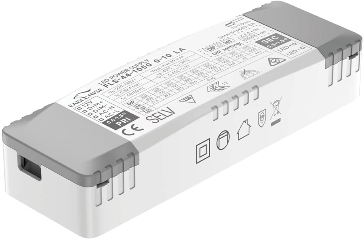 Dimbare LED Paneel Driver - 44W - Eaglerise 0-10V + PWM - 9-42V DC - 1050mA Constante Stroom - IP20 LED-transformator voor binnenshuis gebruik