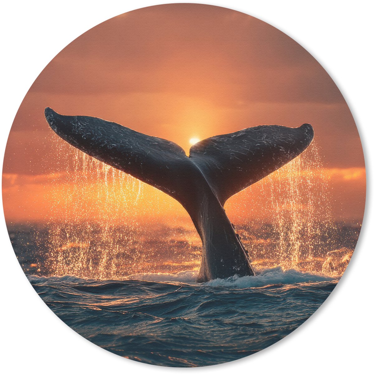 Muismat rond 20x20 cm - Mousepad Walvis staart - Water - Zonsondergang - Ronde muismatten