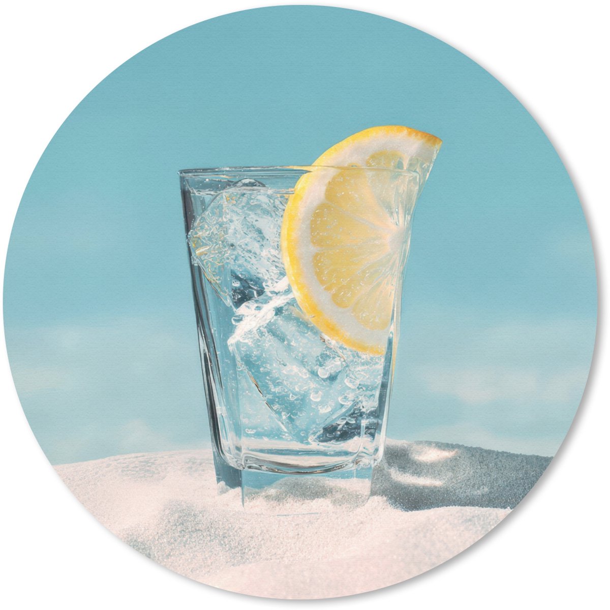 Muismat rond 20x20 cm - Mousepad Glas - ijsblokjes - Citroen - Ronde muismatten