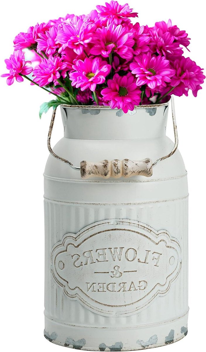 Wit Metalen Bloemen Gieter Vaas - Gegalvaniseerd Vintage Decor - Boeren Melkbussen Stijl -