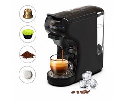 HiBREW H1A 4-in-1 Koffiecupmachine – Voor Nespresso, Dolce Gusto, ESE & gemalen koffie – Compact & Energiezuinig – Zwart