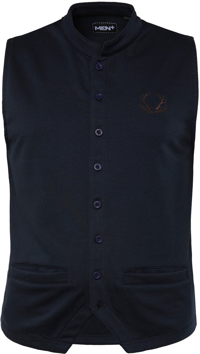 Men Plus - Heren - Klederdracht-gilet sweatstof opstaande kraag - Navy blauw - Maat XL