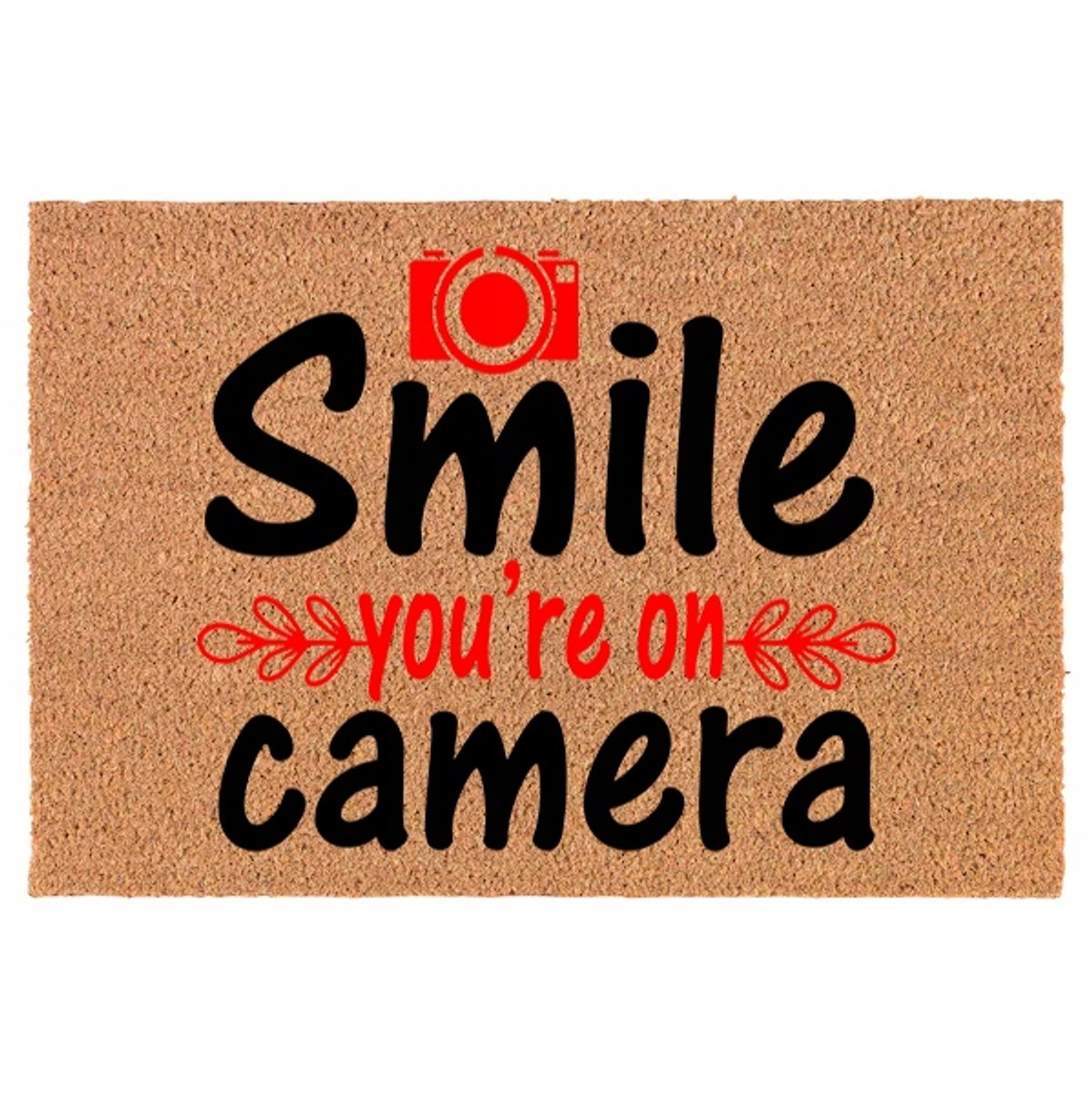 Kokosmat Deurmat met 'Smile You're On Camera' Print - 40x60cm