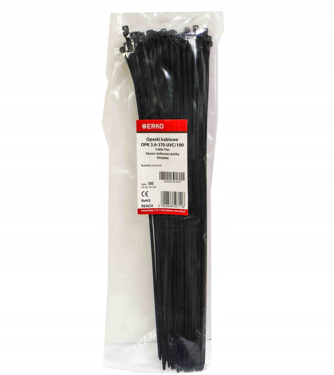 Erko Kabelbinders Zwart 3,6x370mm UV-bestendig 100 stuks
